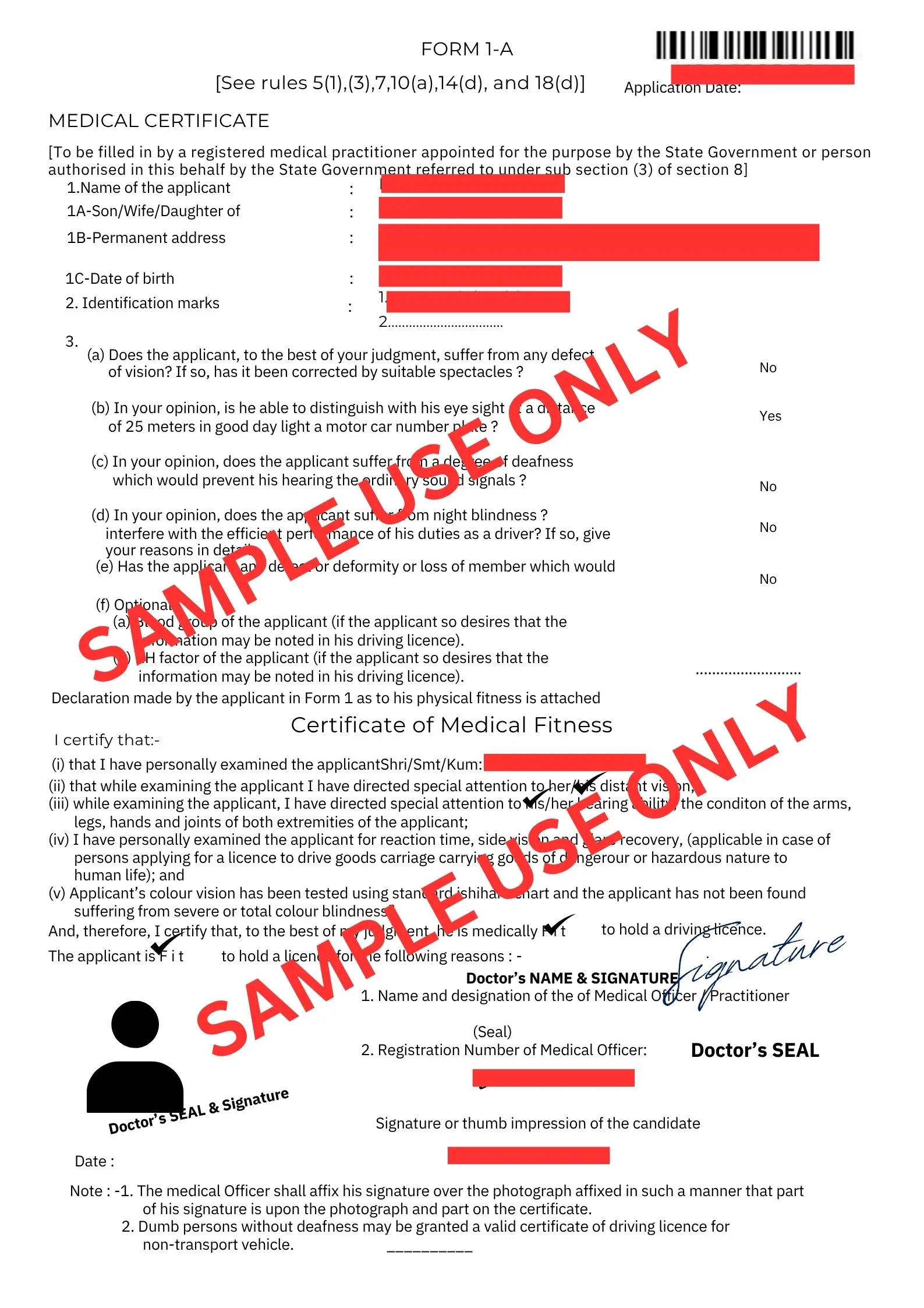 Sample medical certificate