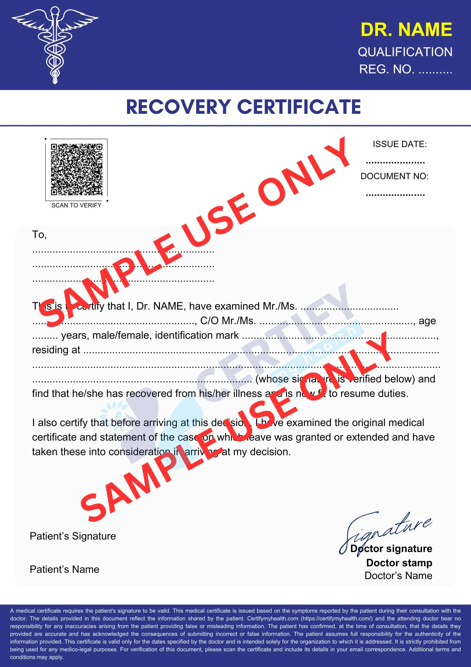 Sample medical certificate